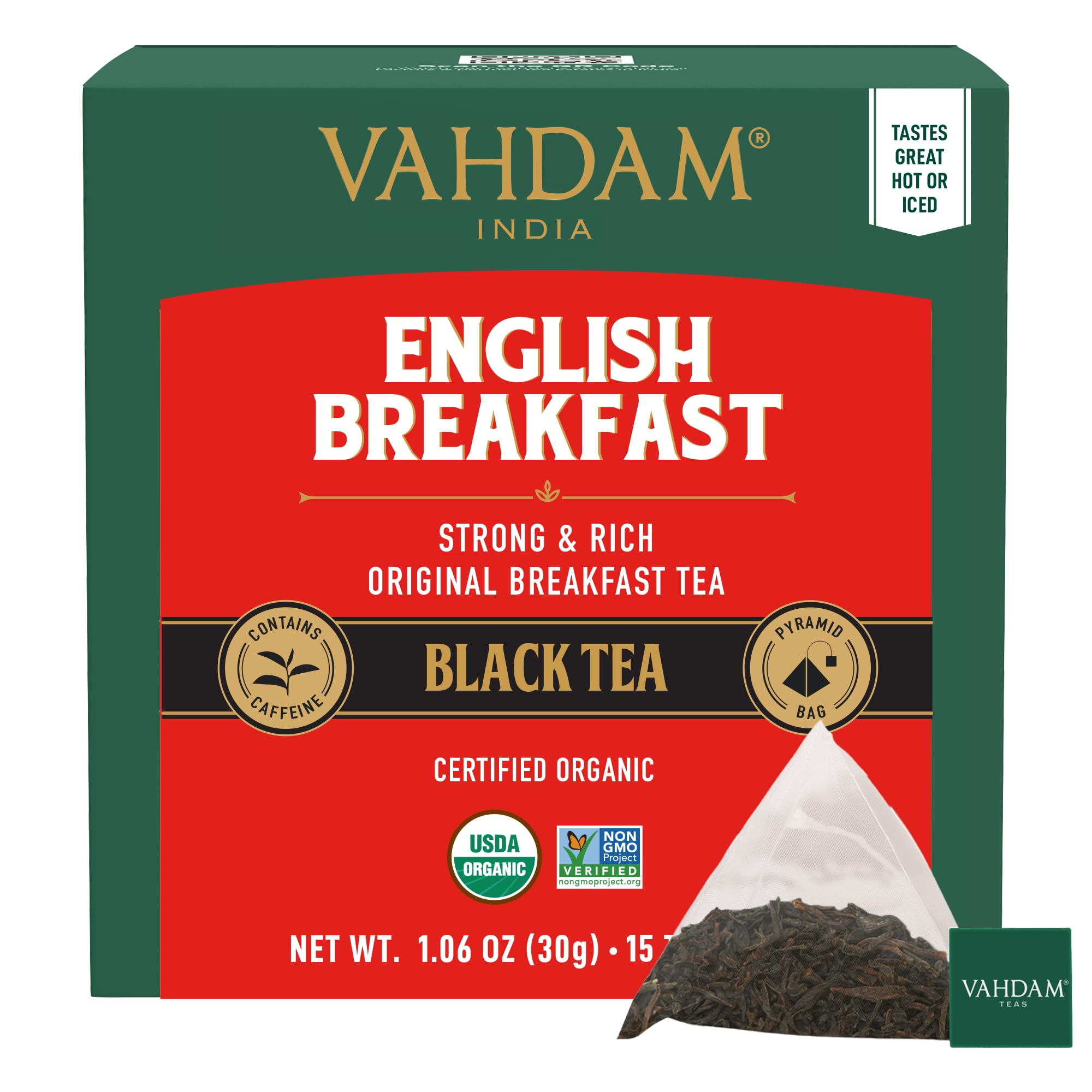 Teas English Breakfast Black Tea 30 g, 15 Tea Bags |Certified Organic | GMO Free Tea Sachets