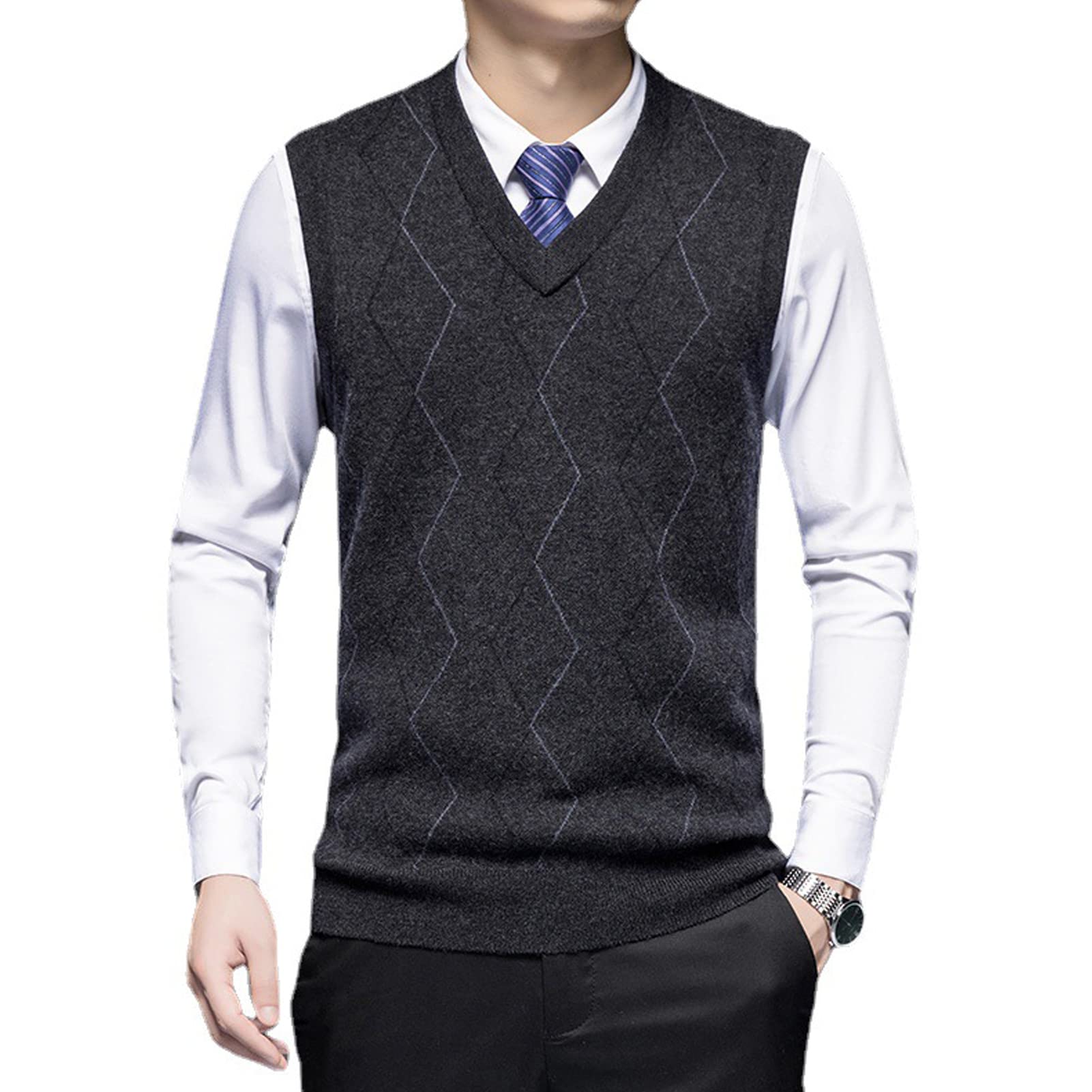 Chaleco Suéter para Hombre Suéter Sin Mangas con Cuello En V Caliente Jersey Otoño Invierno Negocios Casual De Chaqueta Pullover De Punto De Cárdigan Tops Dark gray-175