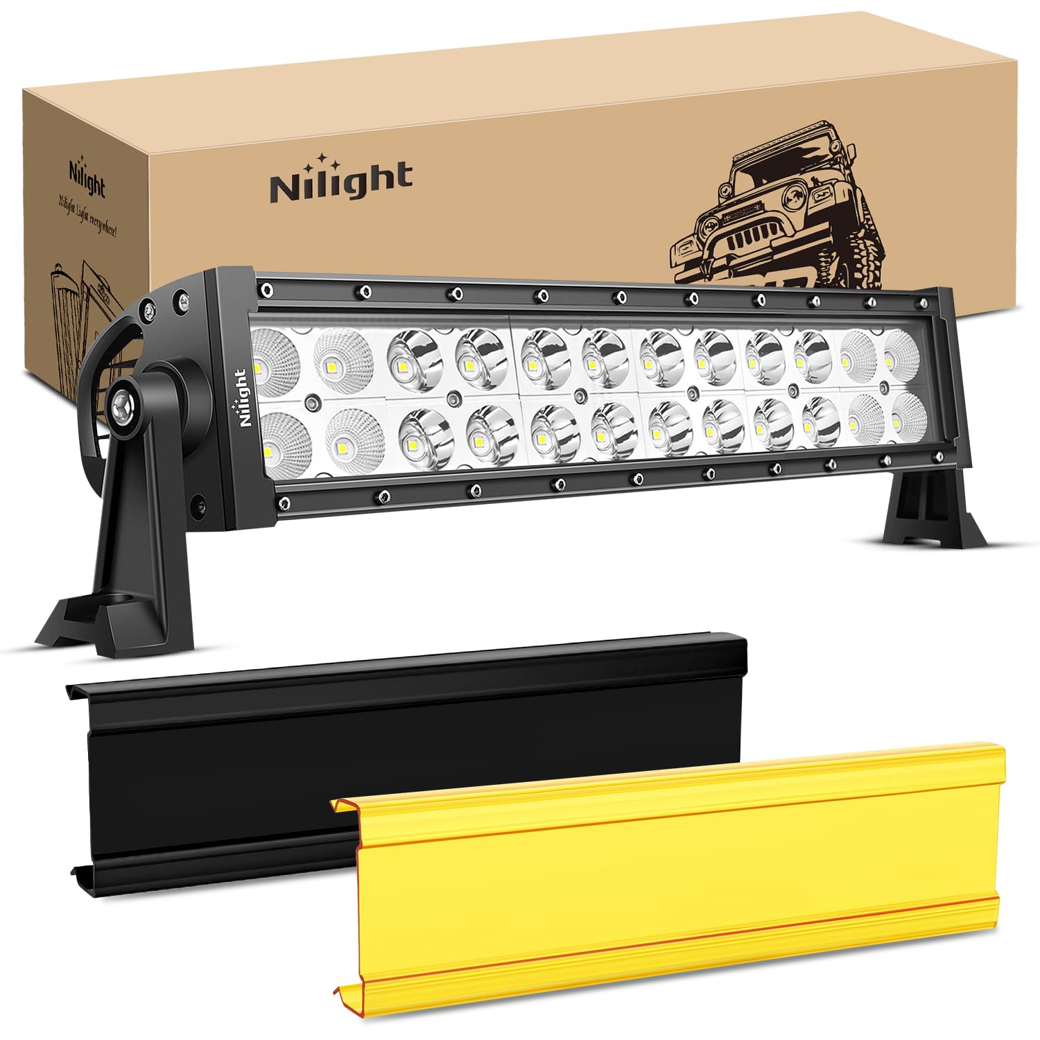Nilight 13.5 Inch 72 W LED Light Bar with Yellow Black Covers