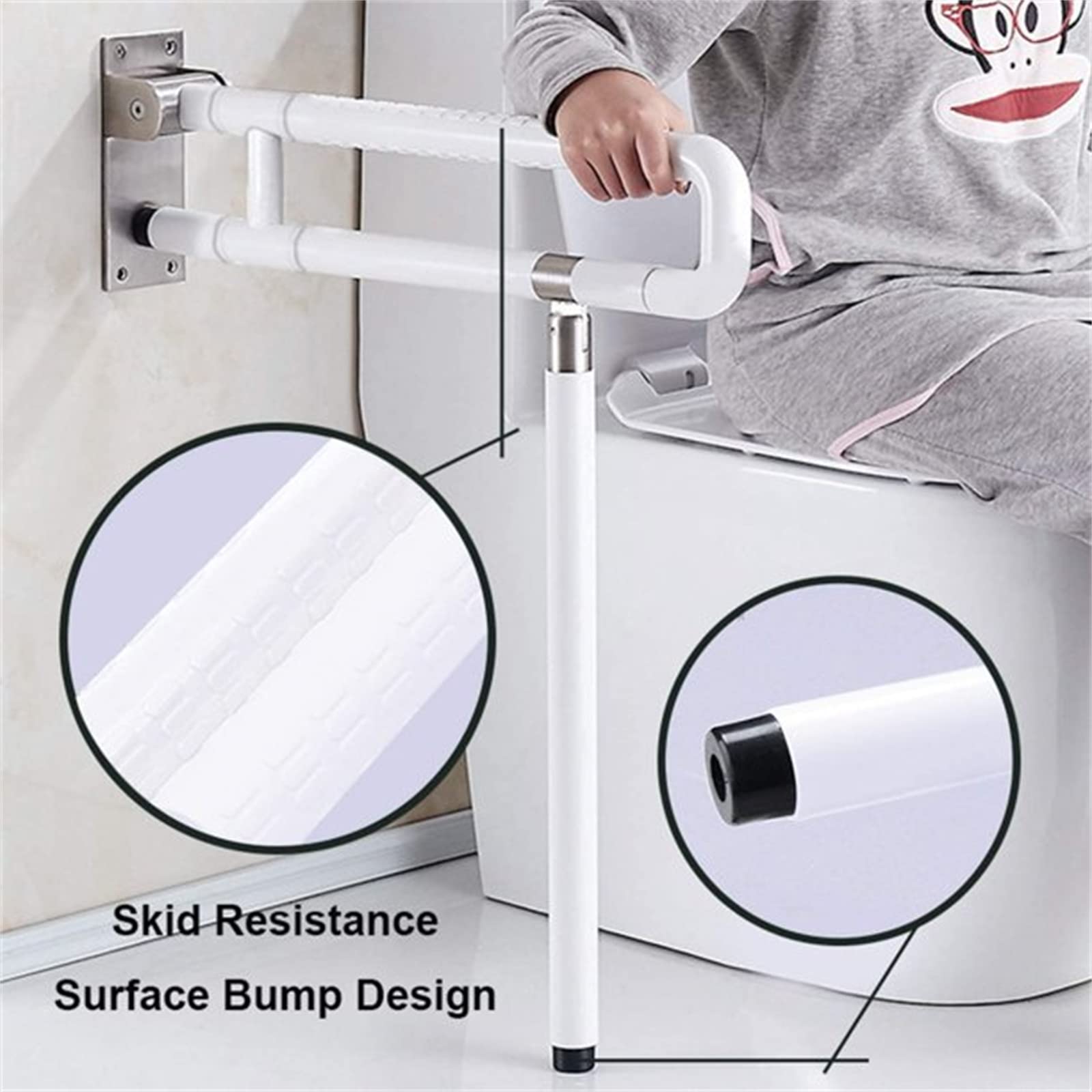 Asidero de pared para inodoro (60 cm, plegable, 300 kg), color blanco