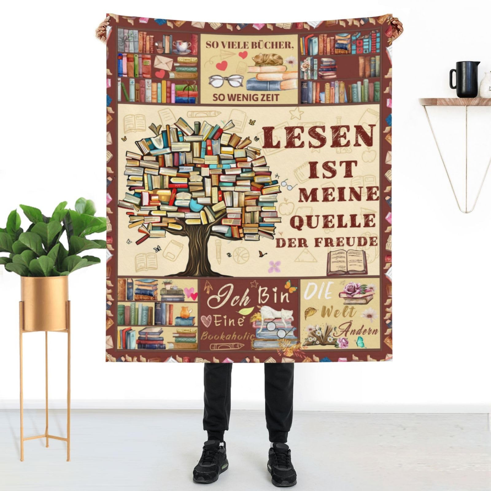 Geschenk für Buchliebhaber Leseratten Bücherwurm, Lustige Kuscheldecke zum Lesen, Leseliebhaber Lesedecke, Flauschige Decke Geschenkideen für Frauen Freundin Katzenliebhaber 150x200cm