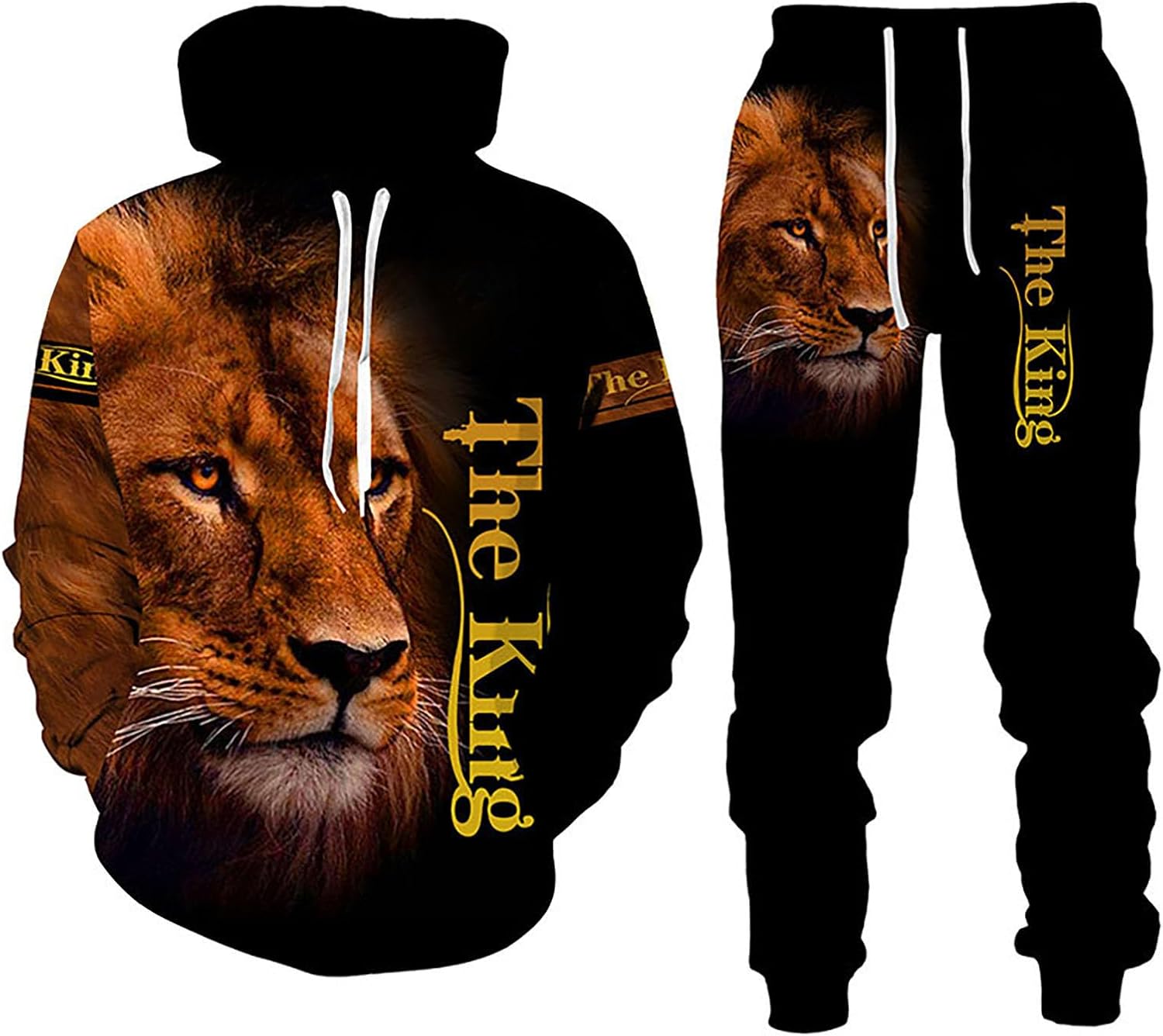 Lion King 3D Printed Men's Hoodies Sweater Set Pullover Tracksuit for Big and Tall 2 Piece Sweatshirt Suit