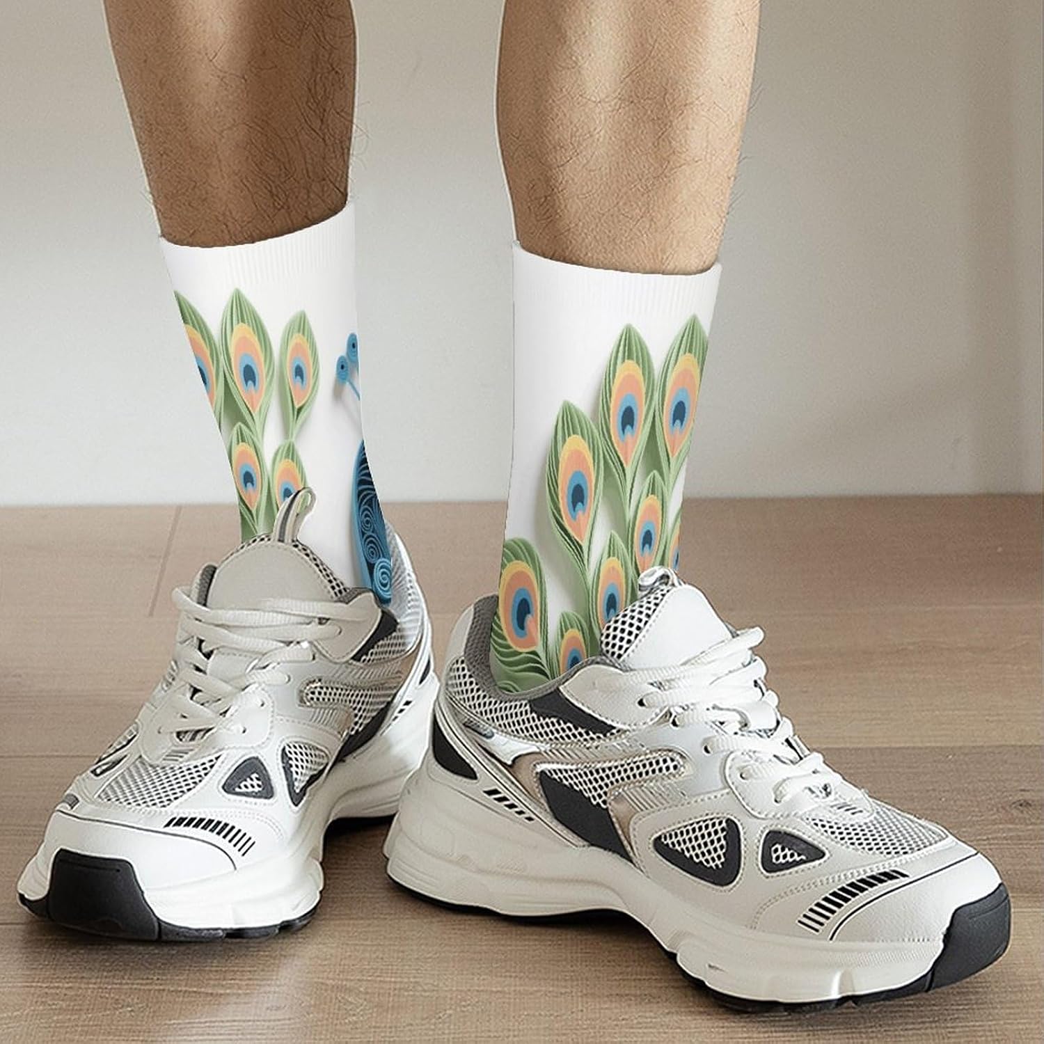 Paper Quilled Peacock Crew Socks Moisture Wicking Ankle High Cushioned Arch Support Seamless Toe Athletic & Casual