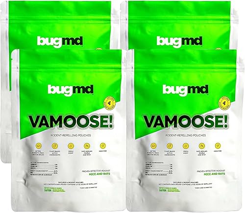 Miniatura 7 de BugMD Vamoose - Bolsas repelentes de roedores (1 paquete, 4 bolsas), ratas alimentadas por plantas, disuasorio de ratones para interiores