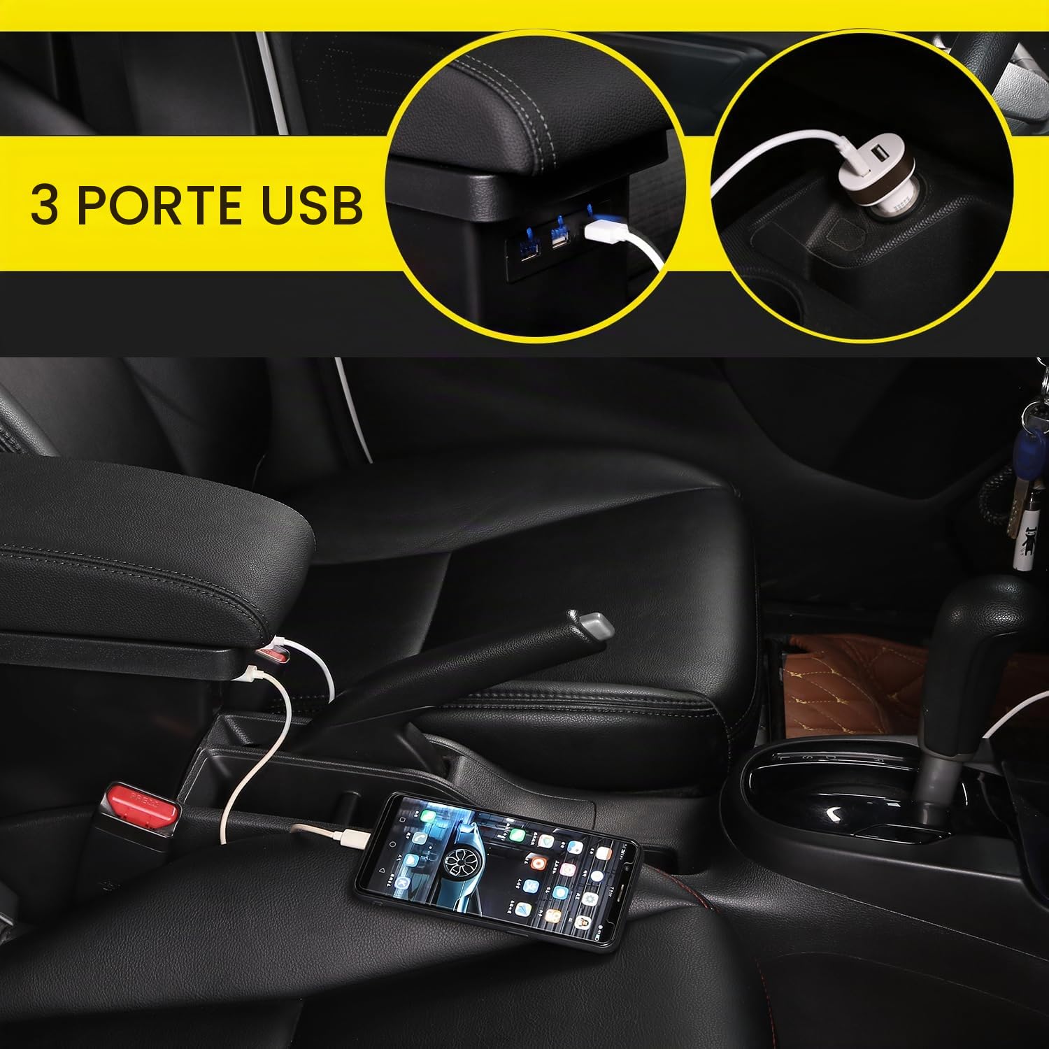 YJYWZH Braccioli per Toyota Aygo X 2021-2024 Bracciolo, Doppio Strato Centrale Console vano Nero Pelle (Nero)