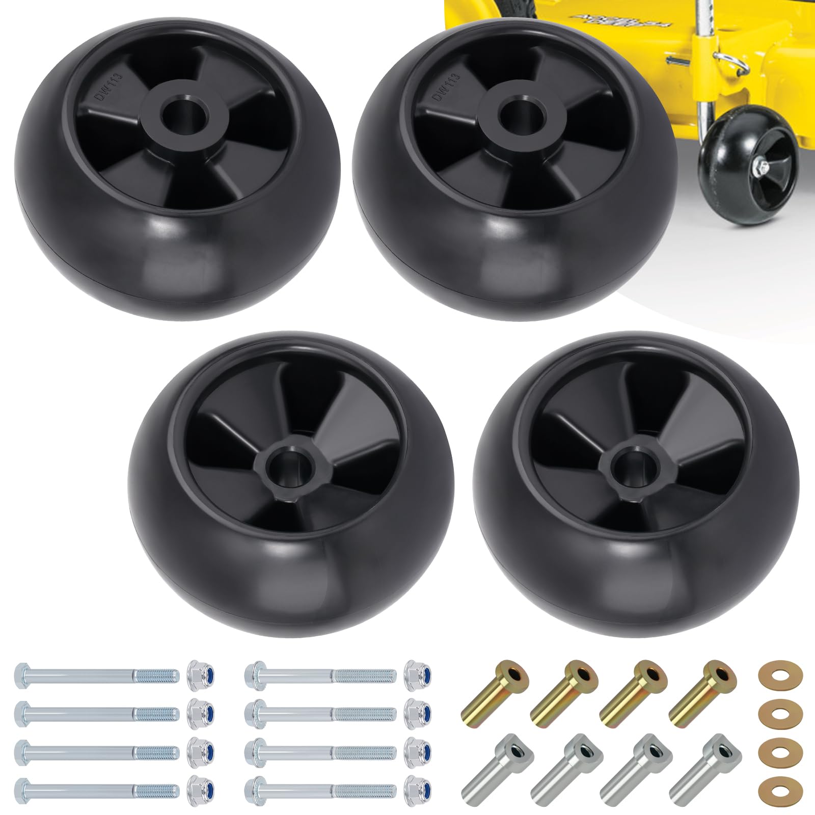 Lawn Mower Deck Wheels 4 Pack Deck Wheels with Full Accessories Kit Replace for John Deere AM116299 AM125172 AM133602 M111489 Replace for MTD 734-04039 753-04856 734-3058