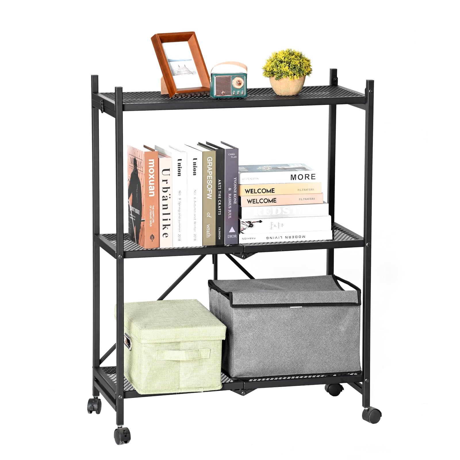 Carrello da Cucina Pieghevole a 3 Livelli, Scaffale di Stoccaggio con Cesto, Carrello Organizzatore Multifunzionale per Cucina Sala da Pranzo | Leroy Merlin