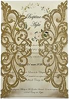 Vista 7 de 25 tarjetas de invitación para bodas cortadas con láser en rojo con sobres, hojas interiores en blanco, cintas para bodas, despedidas de soltera