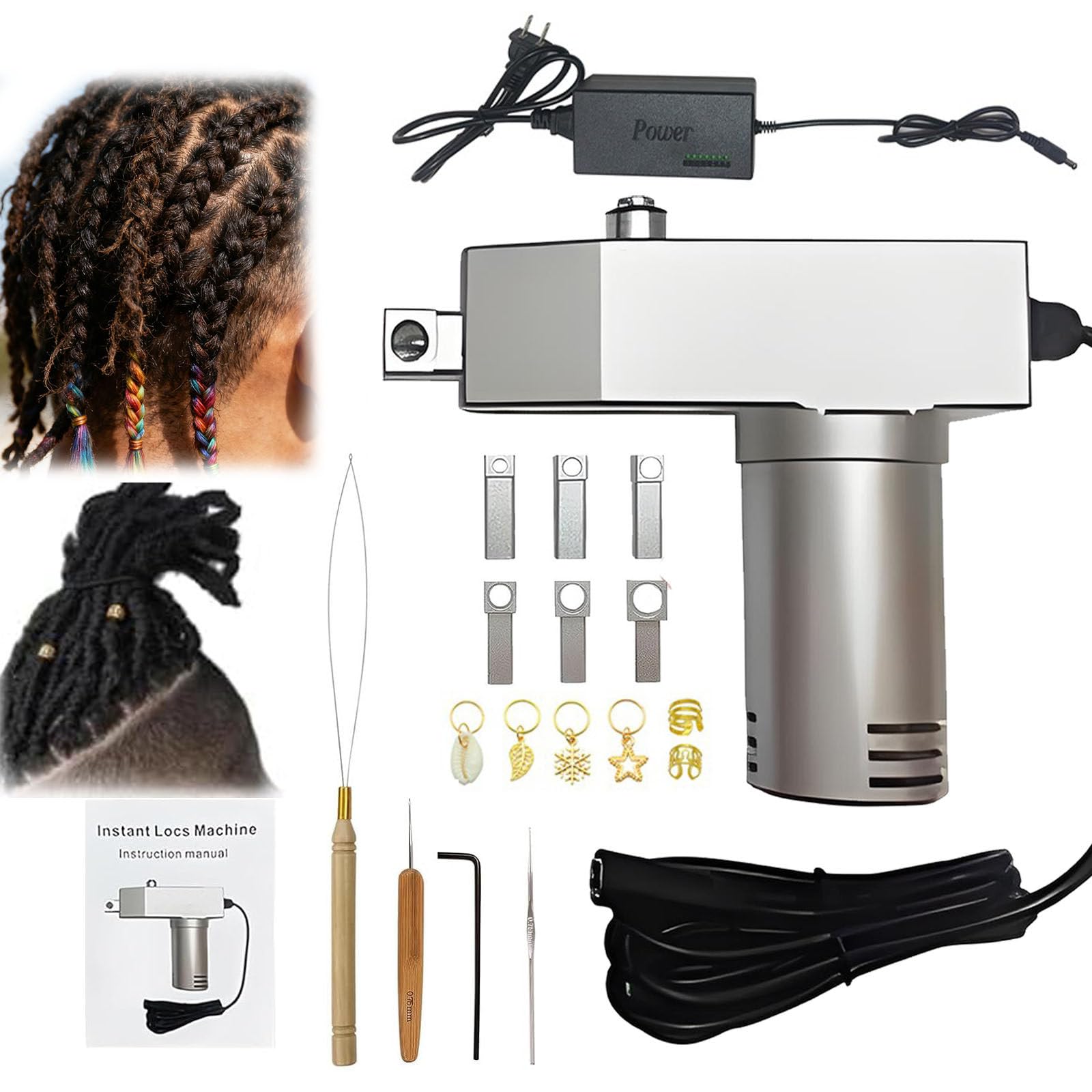 Electric Dreadlock Crochet Machine - Instant Portable Locs Maker with 6 Interchangeable Holes for Natural Hair &amp; Synthetic Braiding - Easy to Use Dreadlock Tool