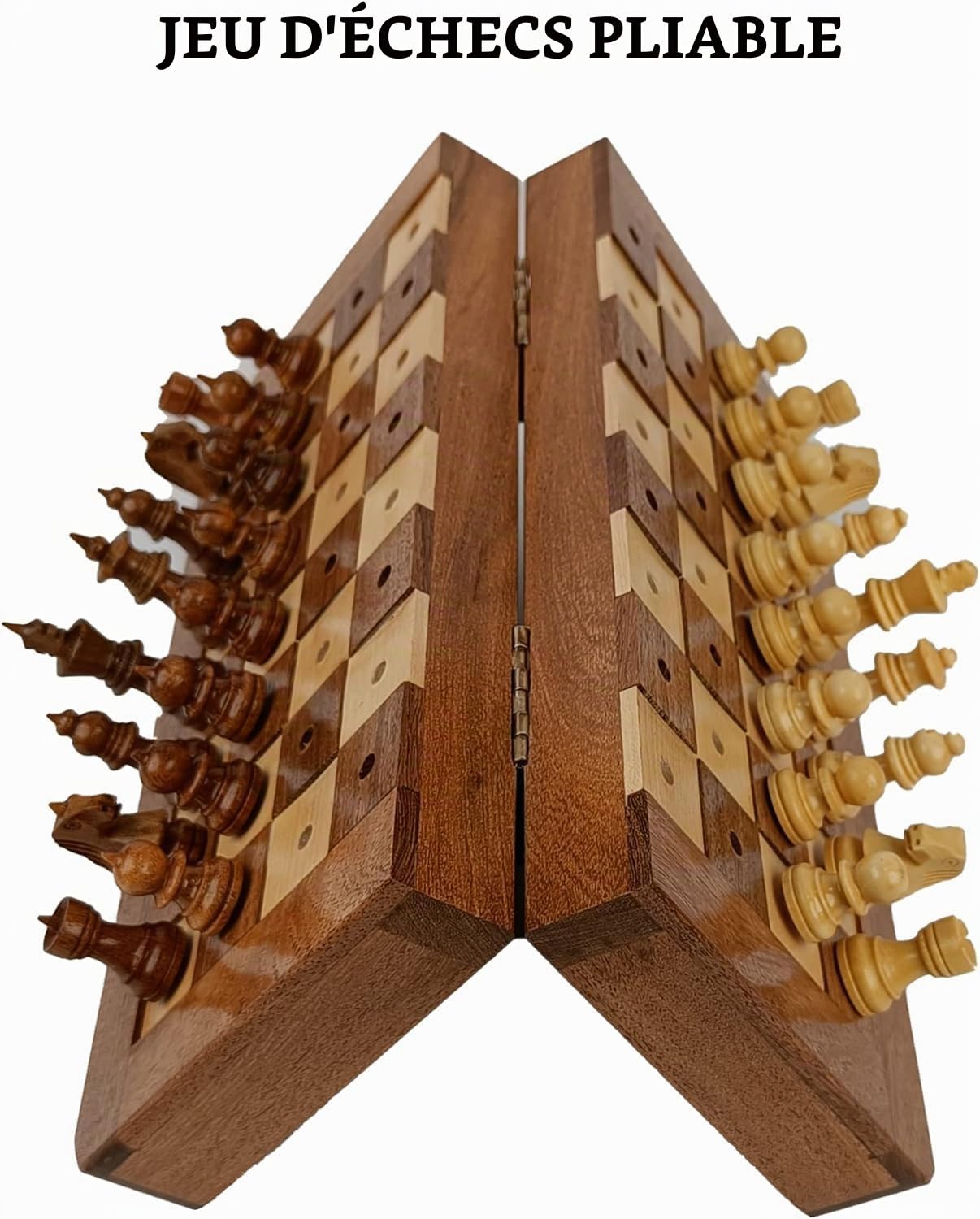 Échiquier en palissandre pour aveugles et malvoyants, échiquier de voyage pliable en bois de 25,5 cm avec pièces perforées, jeu d'échecs tactile surélevé accessible pour adultes malvoyants