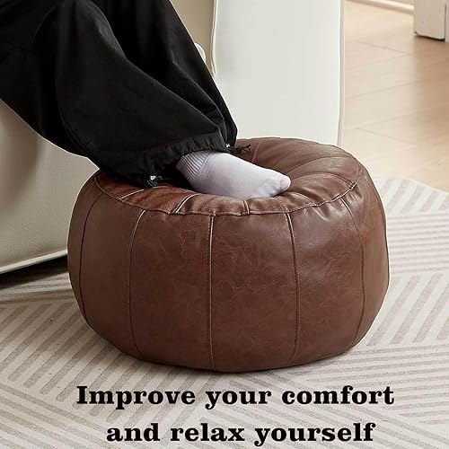 Miniatura 22 de Louis Donné Funda de puf sin relleno, taburete redondo otomano para reposapiés, puf de almacenamiento, puf de piel sintética impermeable, reposapiés