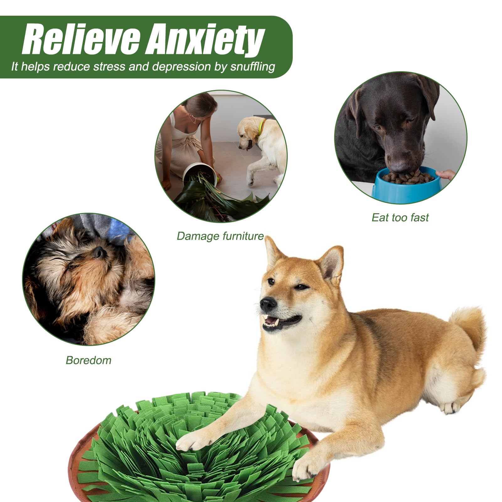 Embhlitfe Snuffle Mat for Dogs Pet Treats Feeding Mat Lick Mat for Cats Puppy Slow Feeding Training Mat Interactive Feeding Game Machine Washable Dog Mat for Boredom and Mental Stimulation (Green) - Image 4