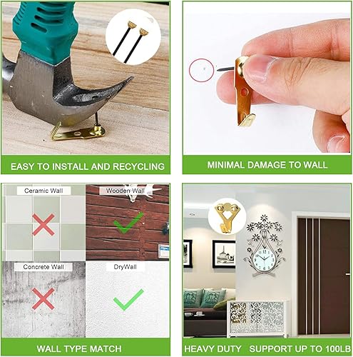 Miniatura 3 de 120 ganchos de fotos resistentes con clavos, ganchos profesionales para colgar cuadros que soportan hasta 100 libras, accesorios para colgar de alta