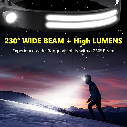 Miniatura 5 de 3 faros LED recargables  230 COB luces de cabeza superbrillantes para la frente, luz de casco duro para adultos, linterna USB C diadema para