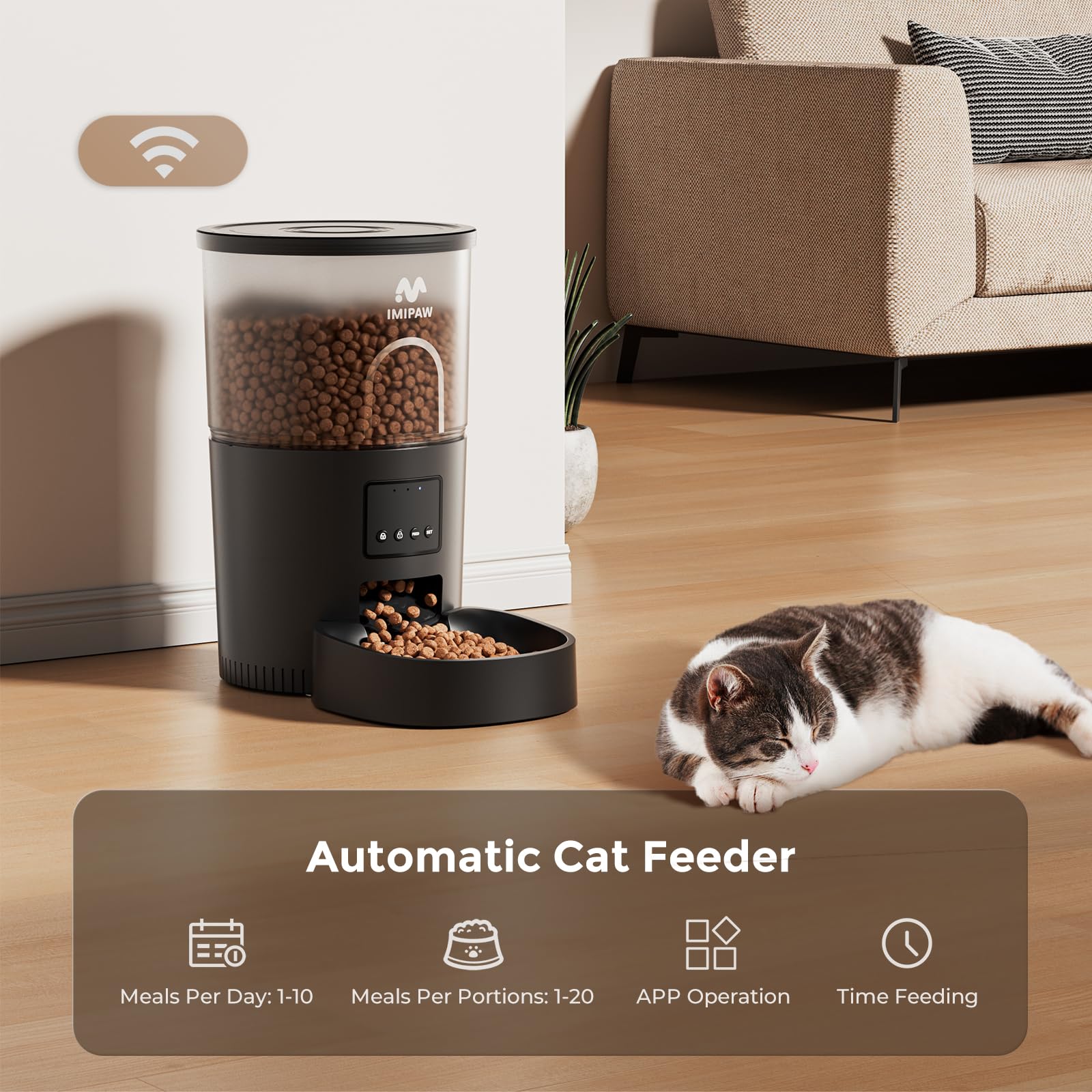 IMIPAW Automatic Cat Feeder 5G WiFi and Water Dispenser, Timed Dry Food Dispenser APP Remote Control, Programmable Portions, with Desiccant, Cat Fountains for Drinking with Filter, Small Pets (Combo)