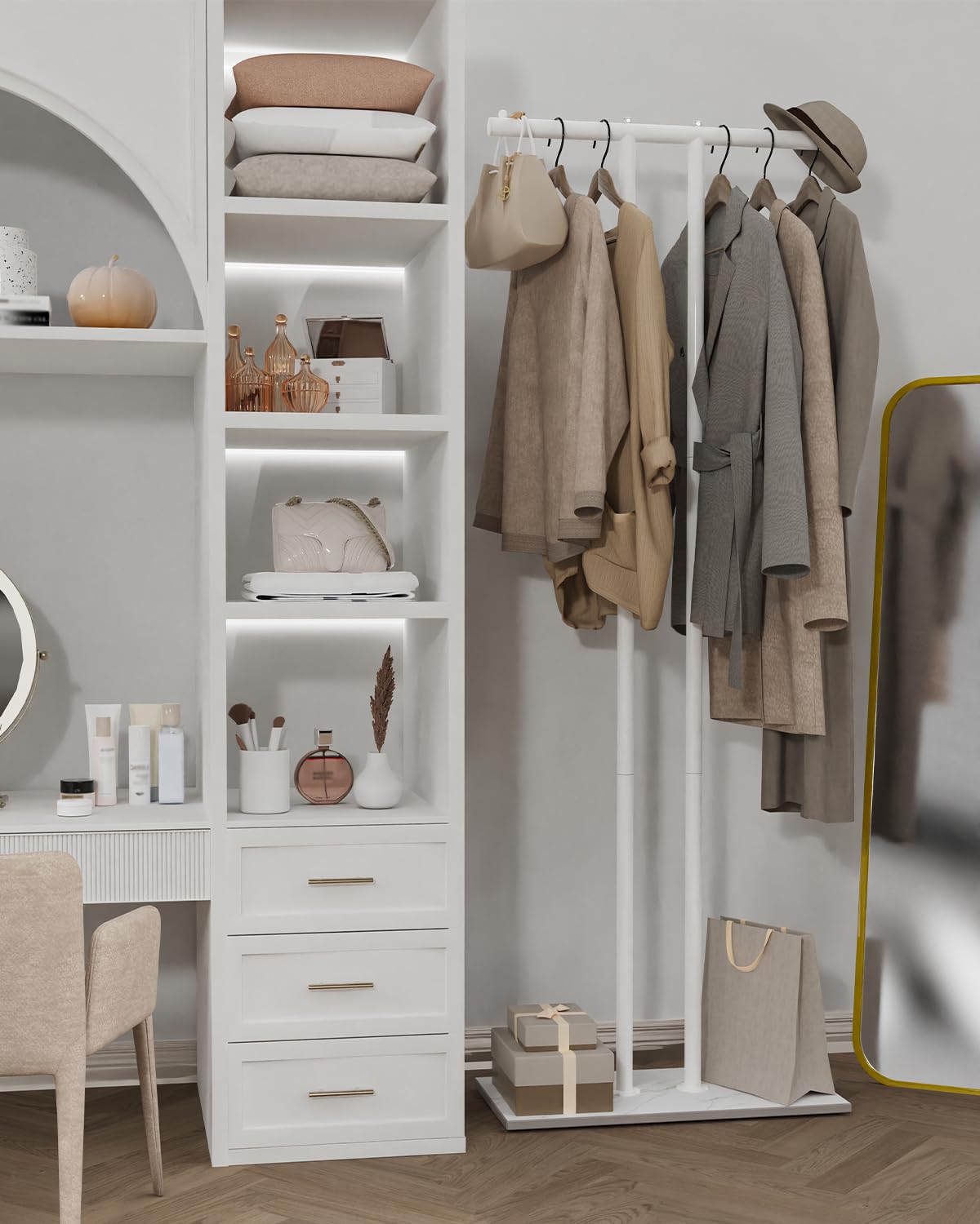 OUTBROS Metal Perchero, 60x25x175cm Perchero de pasillo, Blanco | Standing colgador ropa, Percha independiente con base de losa roca para Guardar Ropa, Bolsos y Sombreros
