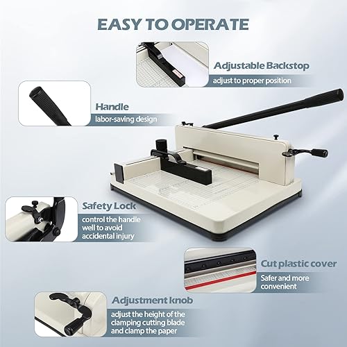 Miniatura 4 de Cortador de papel de guillotina resistente de 17 pulgadas, hoja de repuesto para 400 hojas gratis para cortadora de papel para oficina, hogar,