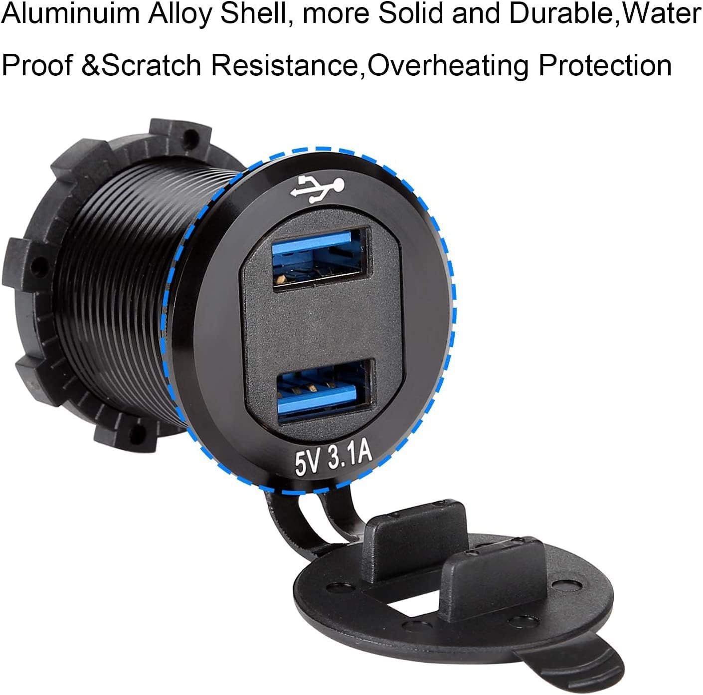 10L0L Golf Cart Quick Charge 3.1 Dual USB Charger,2 in 1 USB Ports & LED Display Voltage Meter Universal for Yamaha,Club Car,EZGO,Metal Shell Safe Charging Socket 9V-48V Wide Voltage Input - Image 5