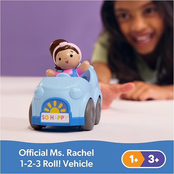 Ms. Rachel 1-2-3 Roll! Vehicle with Click-in Figure & Pull Back Action, Educational Toys & Toddler Toys for Girls & Boys Ages 1-3Y+