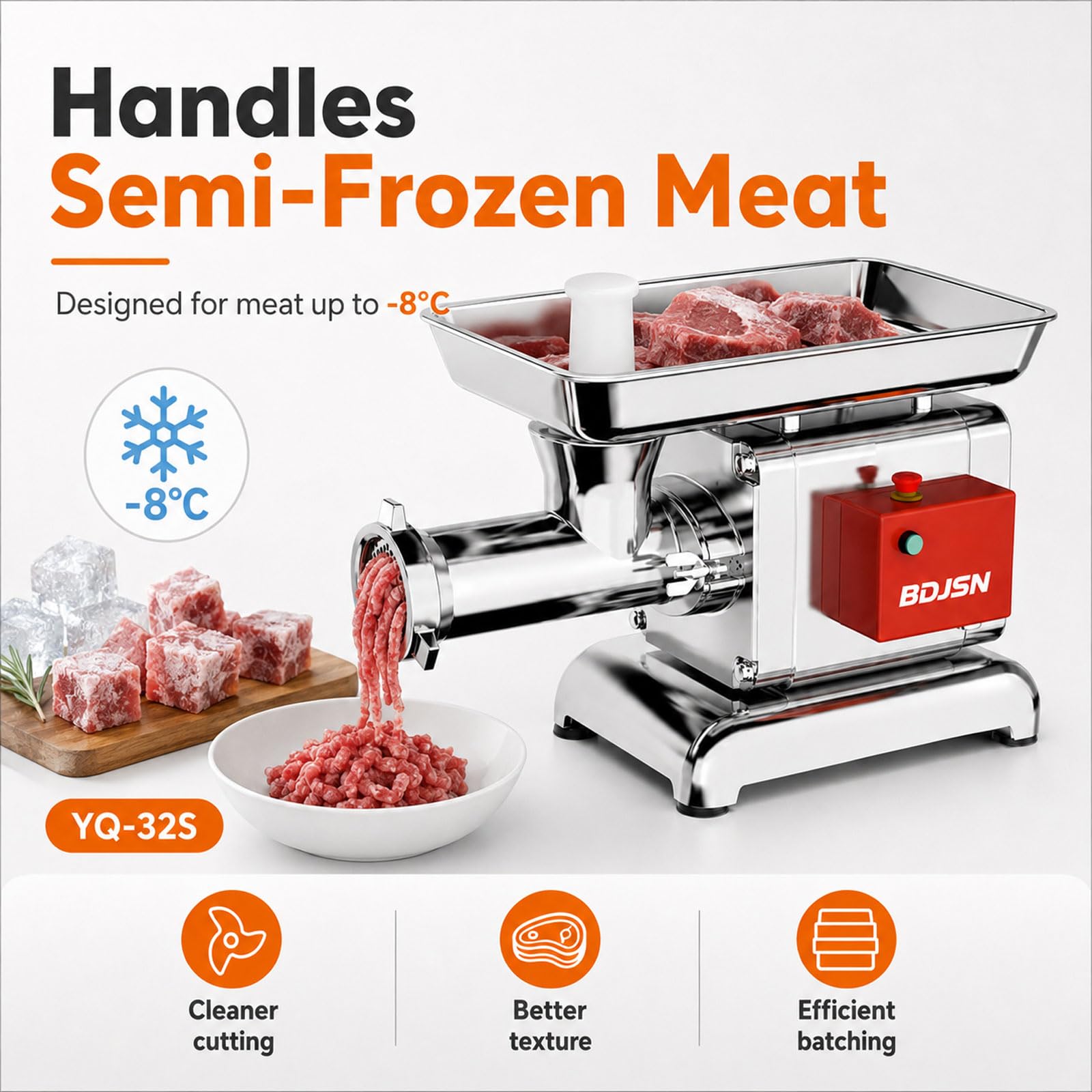 Tritacarne Elettrico, Tritacarne in Acciaio Inox da 1800 W, 350 kg/h, Tritacarne da Banco per Impieghi Gravosi con Ampio Vassoio di Alimentazione, Ideale per Carne, Insaccati