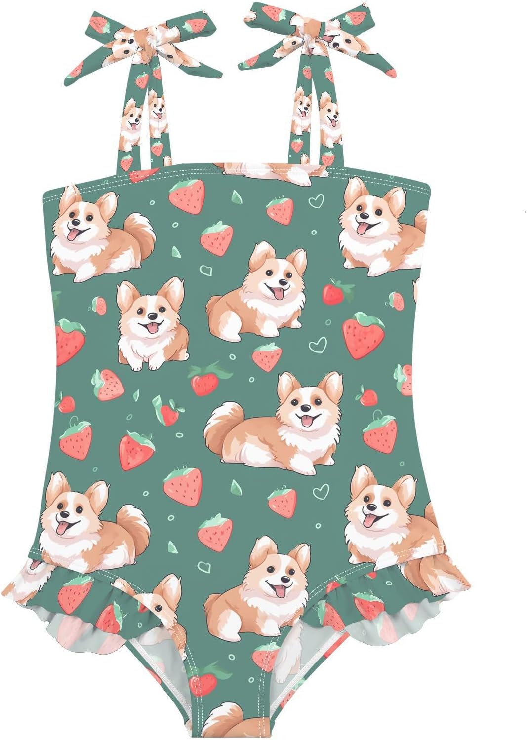 visesunny Toddler Girl Swimsuit Adjustable Strap Swimwear Cute Corgi Strawberry Bathing Suits for Girls 18M-6Y
