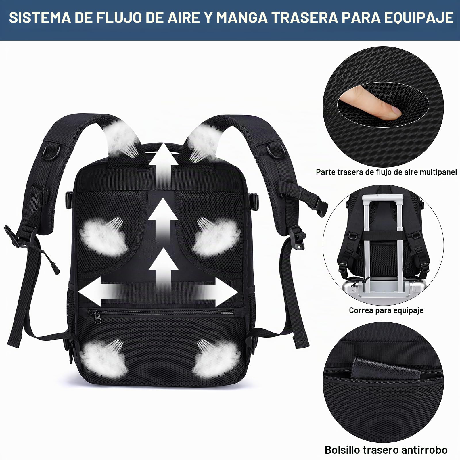 Mochila Viaje 40x30x20 Ryanair Vueling Cabina Avion 24L Impermeable Equipaje Mano 14 Pulgadas