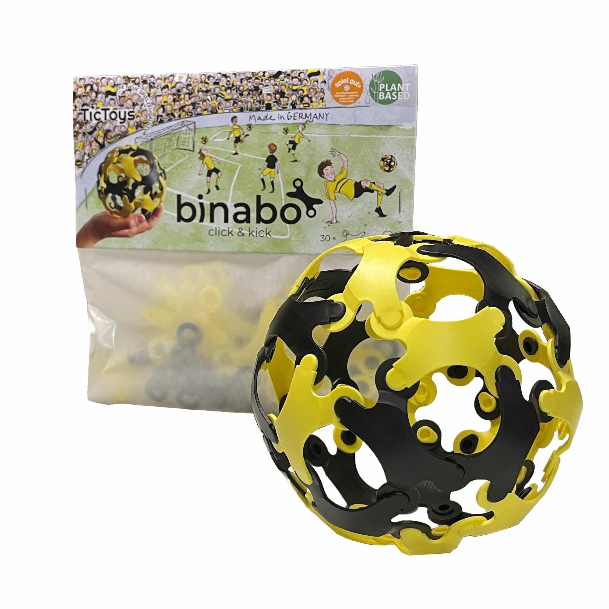 BINABO Click & Kick Football Construction Set  Build Your Own Kickable Ball  Eco-Friendly DIY Toy for Kids & Adults  Flexible & Durable for Freestyle Tricks  Made in Germany (yellow-black)