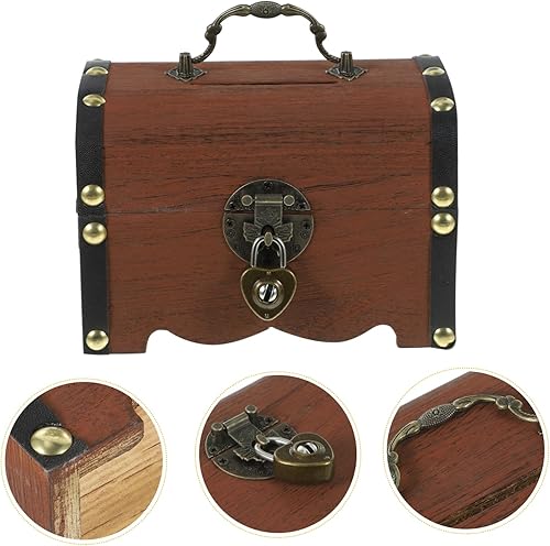 Miniatura 6 de NOLITOY 2 cajas de cofre del tesoro con cerradura de madera, cofre del tesoro del tesoro, cofre del tesoro, hucha pirata para adultos, banco de
