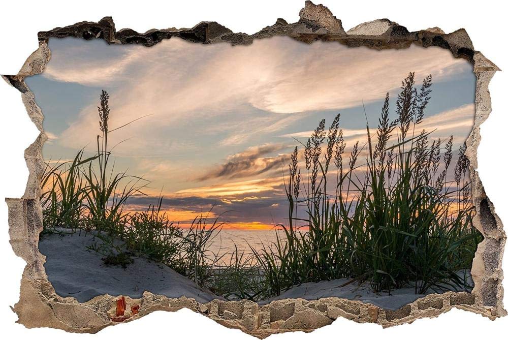 Pegatinas de Pared rotas 3D tranquilo paisaje herboso junto al mar calcomanías murales extraíbles decoración de Sala de Arte de Vinilo para Sala de Estar Dormitorio Cocina 70x110cm