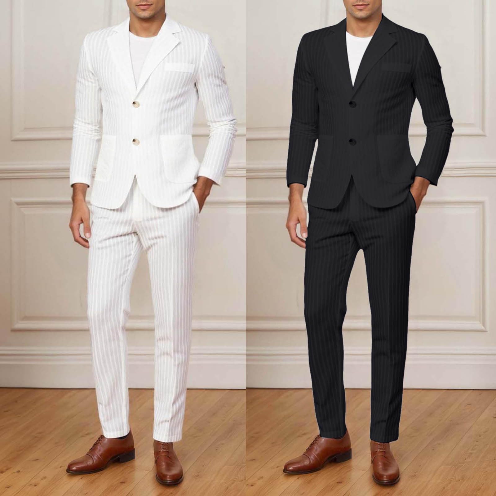Completo da uomo, 2 pezzi, vestibilità normale, leggero, blazer e pantaloni, abito da uomo, classico, morbido, alla moda, estivo, spiaggia, matrimonio, smoking, ballo di fine anno, in lino