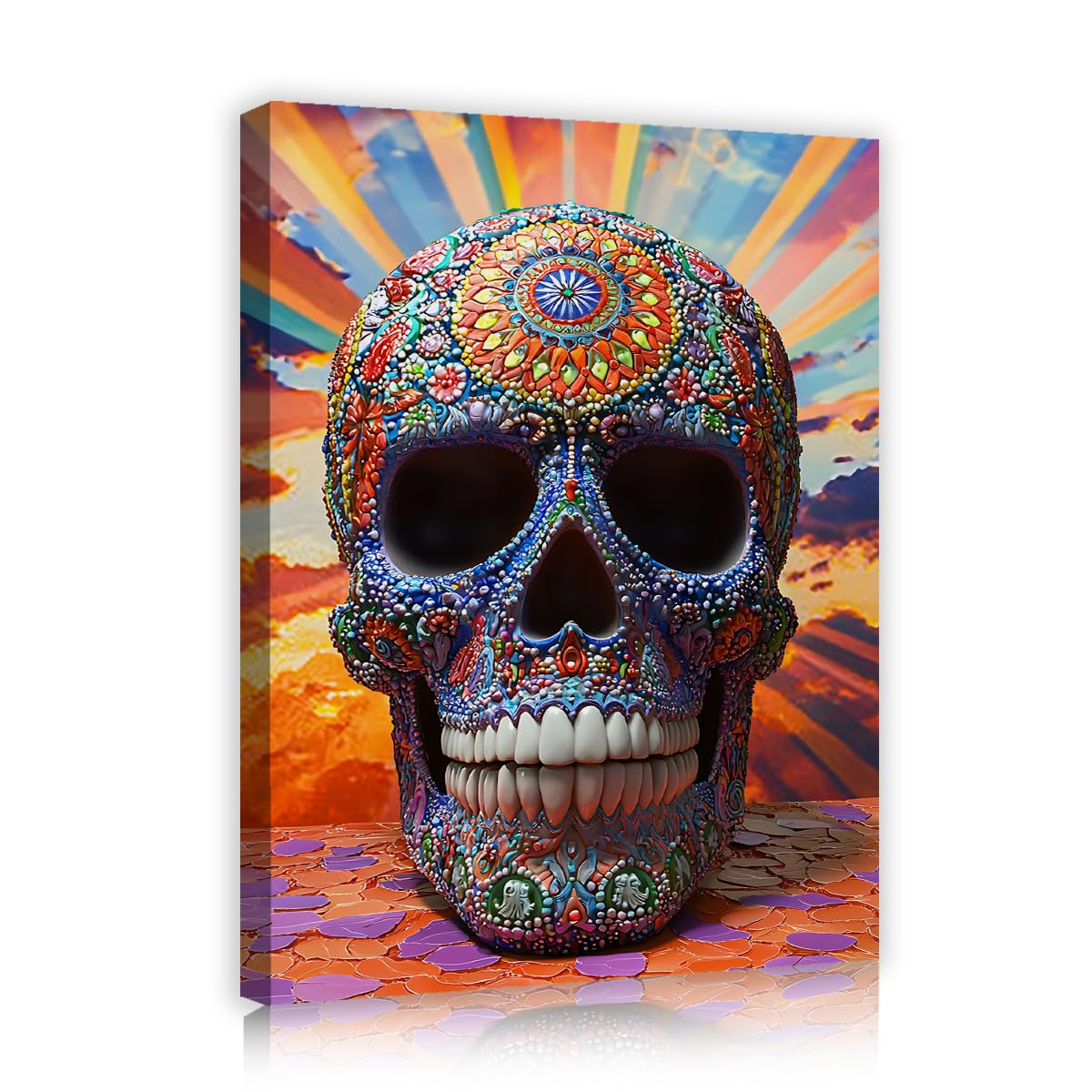 YUNART Gothic Halloween Wall Art Prints Sugar Skull Canvas Wall Art Posters Retro Picture Decor for Pop Art Home Gallery Living Room Office 75x95cm Innerframe