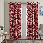 Cortina 2 Piece Floral Design Panel Eyelet Polyester Window Light-Filtering Curtain-5-Feet, Maroon, Rectangular
