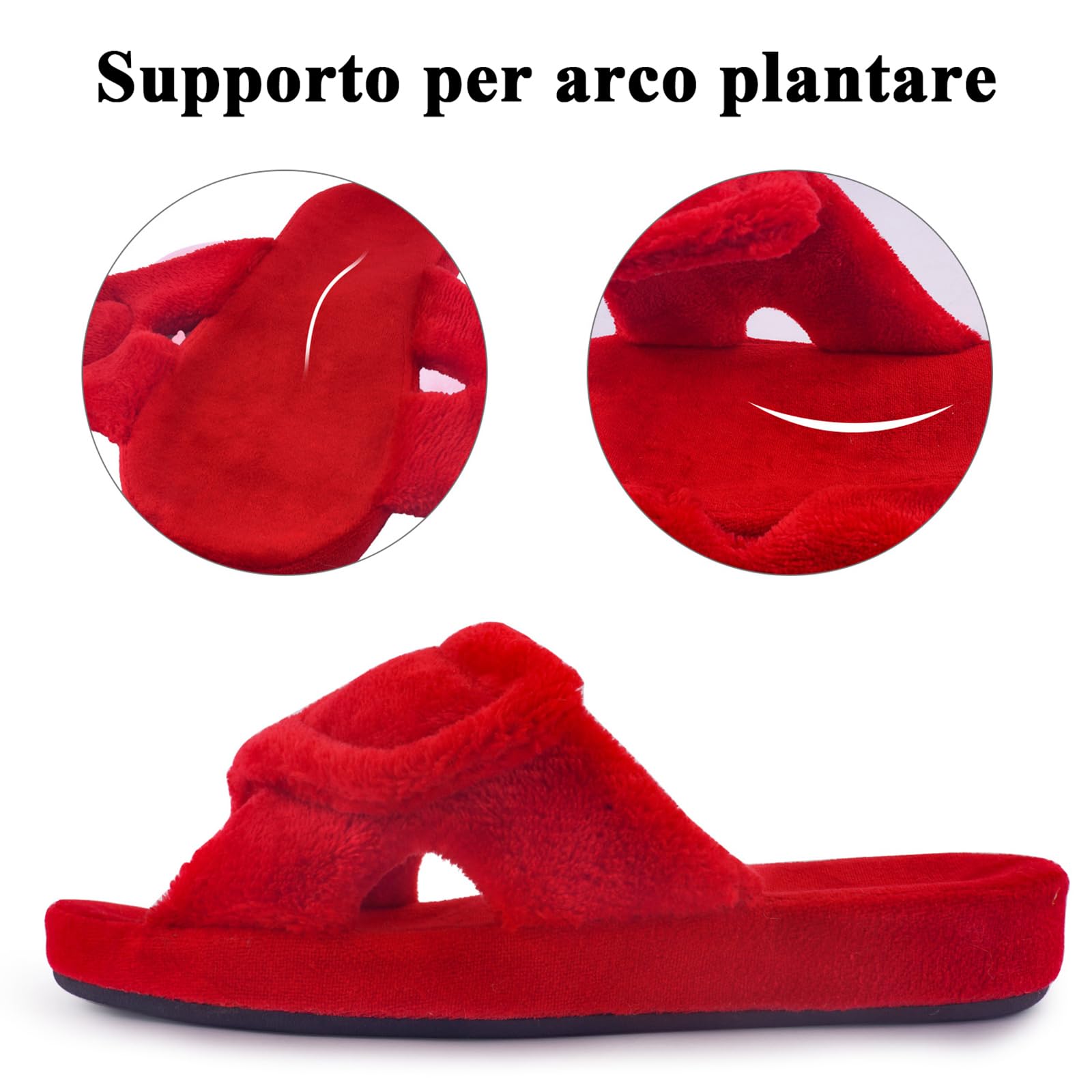 Git-up Pantofole da Donna in memory foam Supporto Arco per l'arco regolabile con gancio e passante Ciabatte per diabetici Punta Aperta da Casa Pantofole Interno Esterno