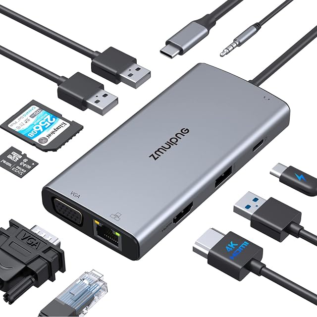 USB C Dock USB C Hub Multiport Adapter HDMI VGA, 10 IN 1 Thunderbolt 3/4 Dock USB C Multiport Adapter with Ethernet, 3 USB Ports, 100W PD, Audio, SD/TF for MacBook Pro Air 2021-2018,Dell,HP,Lenovo