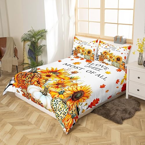 Miniatura 2 de Manfei Juego de funda de edredón de otoño tamaño matrimonial, juego de ropa de cama de 3 piezas para niños y niñas, decoración de dormitorio de