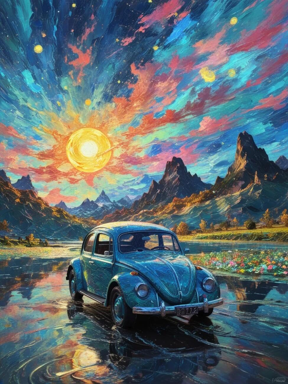 Henypt Cross Stitch Kit Cartoon Cars Landscape DIY Embroidery Kit for Beginners The Elderly with Accessories Handmade DIY/Gifts 14CT 30x40cm