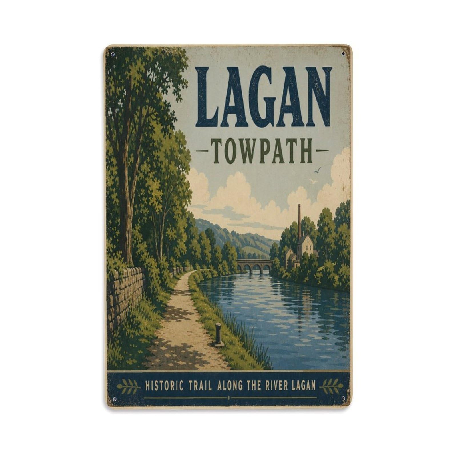 Belfast Northern Ireland Lagan River Riverside Walk Metal Tin Sign Plaque Wall Decor for Cafe, Man Cave, Club Bar, Office, Home Garden Round Metal Poster 8x12Inch