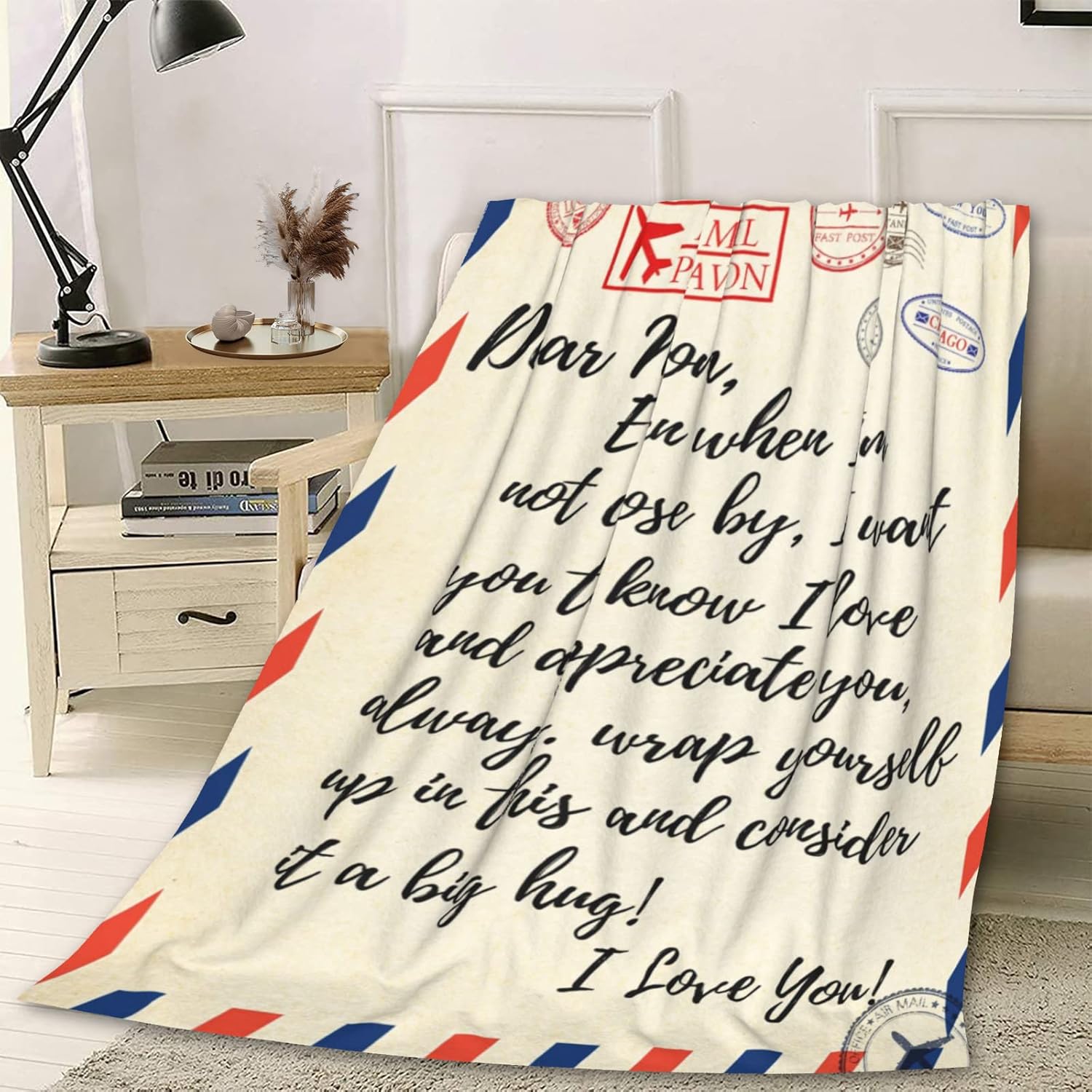 Jbralid Gifts for Mom, Birthday Gifts for Mom from Daughter Son, I Love You Dear Mom Letter Printed Mothers Day Christmas Flannel Throw Blanket for Sofa Couch 60x80 Inch