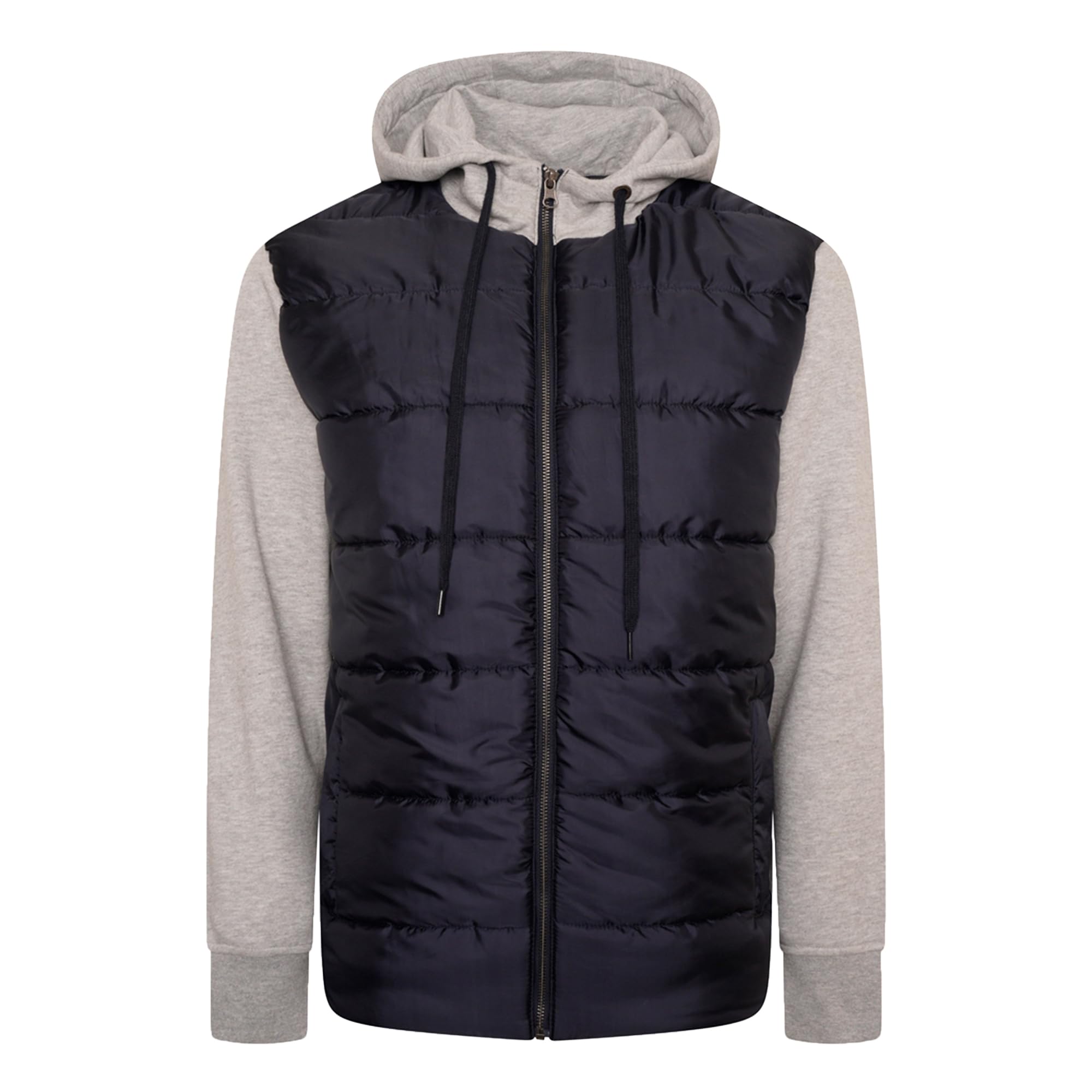KAM Mens Quilted Full Zip Hoodie with Contrast Sleeves - Blue - 5XL