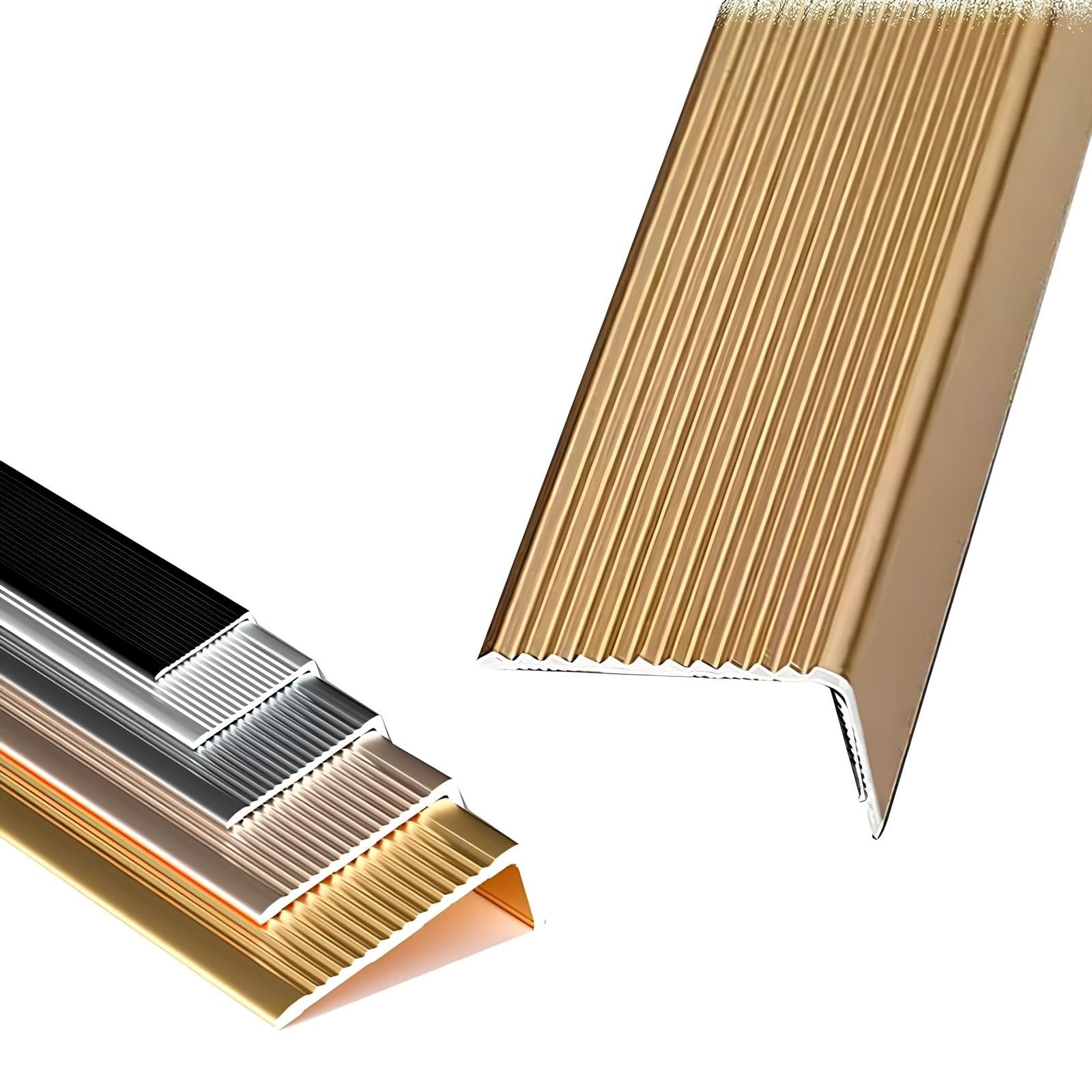 100cm Metal Self-Adhesive Stair Nosing,L-shaped Anti Slip Steps Protector For Outdoor & Indoor, Aluminum Stair Nose Molding Edge Trim(Glod,2x4x100cm)