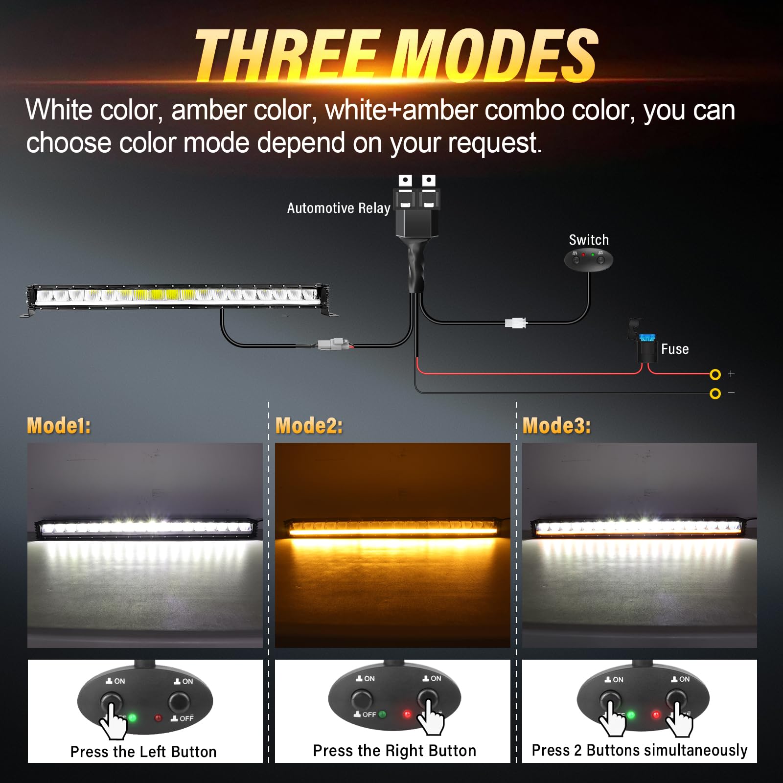 PICAA Barre LED, 34 Pulgadas 87cm 120W Spot Flood combo Barra de luz LED, Luz Diurna Ámbar (DRL), con Kit de Cableado 12V para SUV, Todoterreno, ATV, UTV, tractor, 4x4, coche