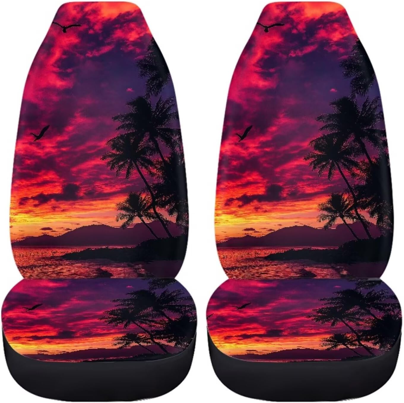 Pensura Beach Palm Tree Sunset Car Seat Covers Rear Backrest Cover + Rear Bottom Bench Cover Set of 4 Vehicle Seat Protector Car Covers for Auto Cars Sedan SUV Automotive Interior