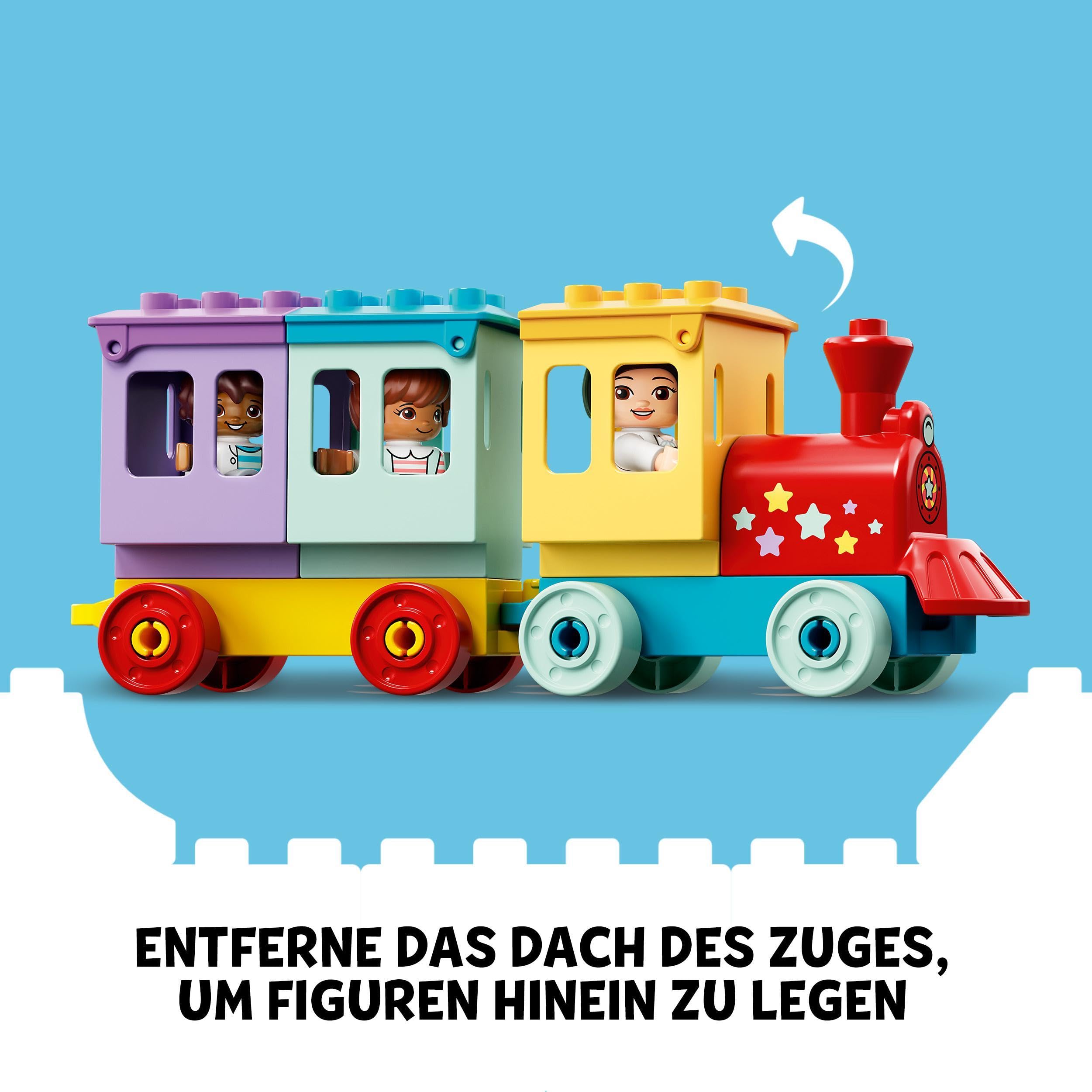 LEGO 10956 DUPLO Erlebnispark, Kinderspielzeug ab 2 Jahre mit Jahrmarkt und Zug für Mädchen und Jungen, Steine zum Bauen und Minifiguren
