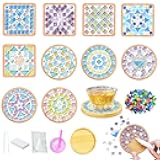 Airsnigi 10 Set DIY Mosaic Tiles for Crafts Mixed Color Mosaic Kits with Wooden Coasters Handmade Glass Coasters Crafts Set for Drinks Tray Handmade Home Decoration Christmas Gift