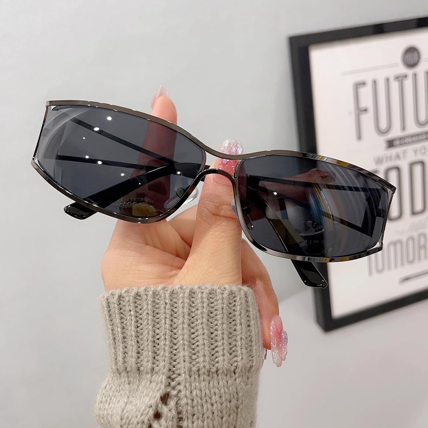 Dollger Y2k Sunglasses for Women Trendy Y2K Glasses Metal Wrap Around Retro 2000S Sunglasses - Image 5