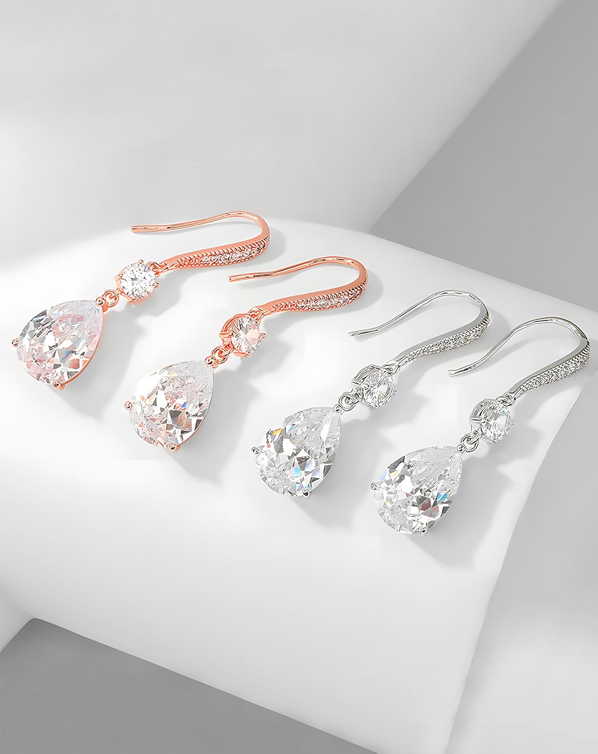 Drop Dangle Earrings for Women, Pear Cut Cubic Zirconia Long Teardrop Wedding Bridal Earrings, Silver Rose Gold Plated Copper Brass Micro Inlay CZ Gorgeous Plain Simple Fine Jewelry Gifts Box - Image 5