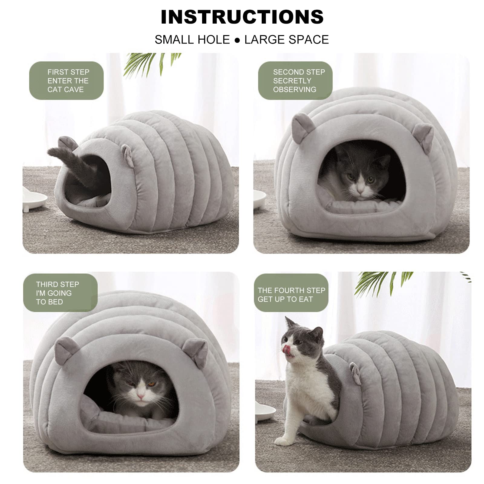 PETCUTE Cuccia per Gatti,Letto per Gatti per Interni,Cuccia Semichiusa per Animali Domestici con Cuscino Sfoderabile,Casa Lavabile per Animali di Piccola Taglia