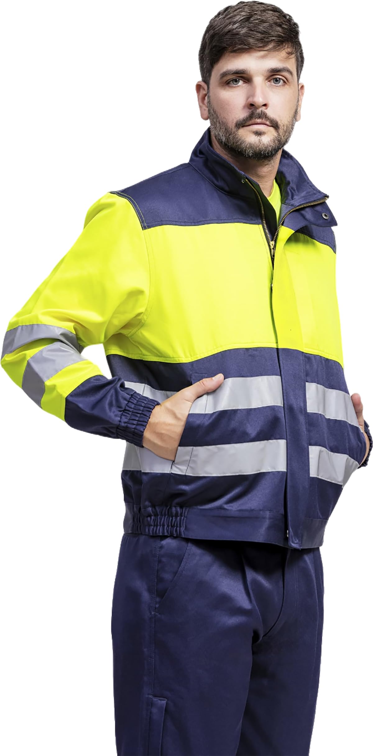 WORKTEAM Cazadora Antiestática y Contra Productos Químicos, Alta Visibilidad Clase 1 EN ISO 20471, Cintas Reflectantes, Cremallera Metálica y Puños Elásticos Unisex