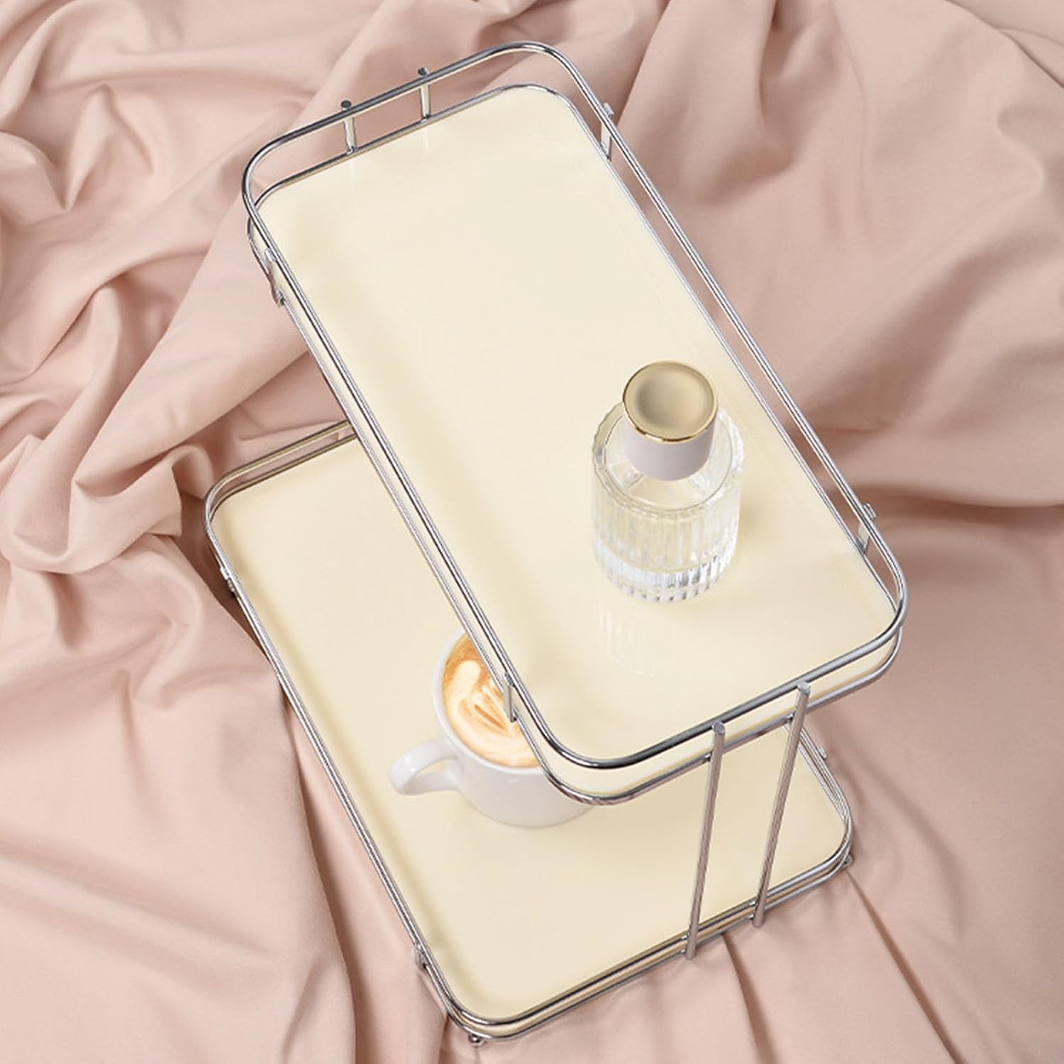 Bathroom Organizer Countertop, 2-Tier Metal Countertop Storage Rack for Perfume, Cosmetics, Makeup, Skincare, and Bathroom Vanity Organizer(Cream White)