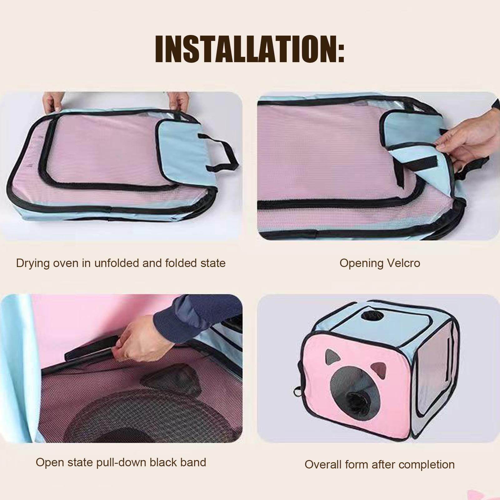 Boîte de séchage pour Animaux de Compagnie, séchoir de toilettage pour Chiens, boîte sèche Pliable Portable pour Chiens et Chats, boîte de séchage Anti-Poils Volants pour Chats